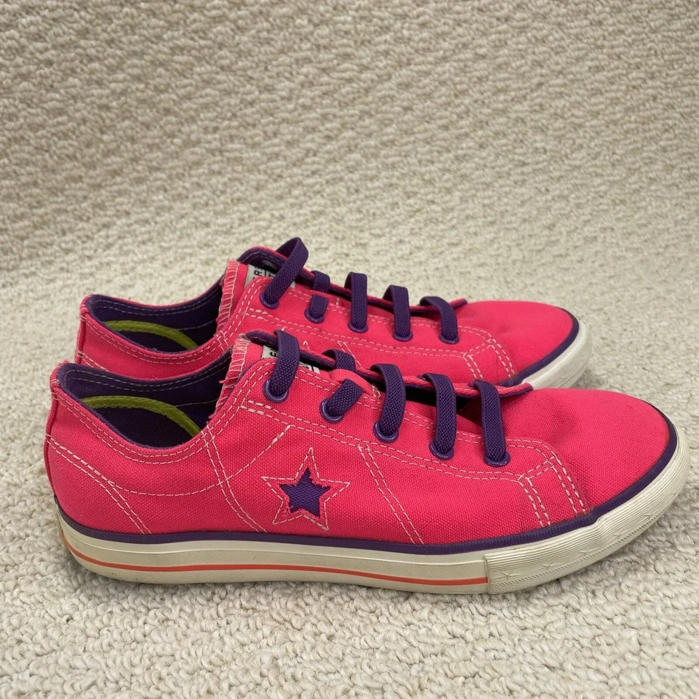 Converse One Star Sneakers Size 5 Juniors Hot Pink Purple Star Shoes Slip On - Picture 3 of 10